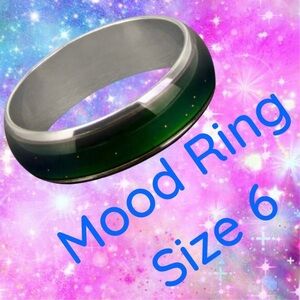 Women’s Mood Ring Size 6 Silver Border Glitter Color Change emo egirl gift Y2K